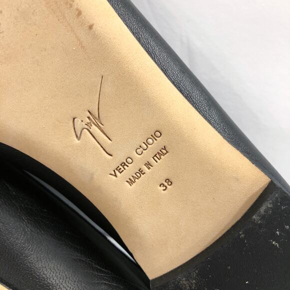 Giuseppe Zanotti Crystal Bow Black Leather Flats Pointed Toe - Picture 11 of 14